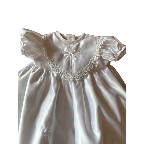 Infant Baptism Christening Dress Embroidered Crosses Cap Sleeves Made in USA - Picture 3 of 6